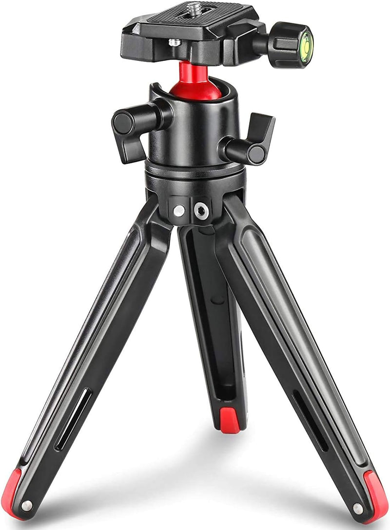 Tabletop Tripod, Mini Desktop Travel Tripod Aluminum Alloy with 360 Degree Ball Head and Quick Release Plate Lightweight and Portable for Compact Cameras Dslrs, Phone, Gopro（Black）- BUT2287